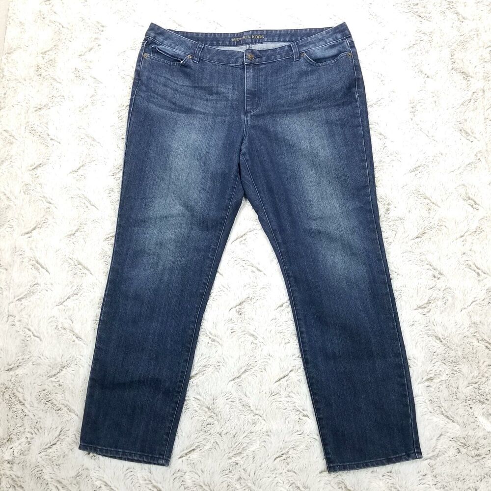 Michael Kors Jeans Womens Size 14 Blue Slim Straight Dark Wash Denim